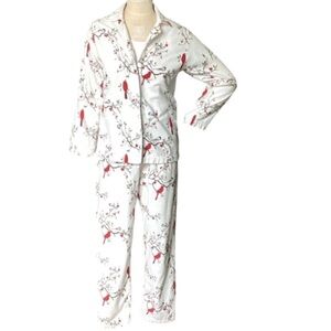 NEW* VERMONT COUNTRY STORE 3 PC Pajama Set Cardinal Print 100% Flannel Cotton